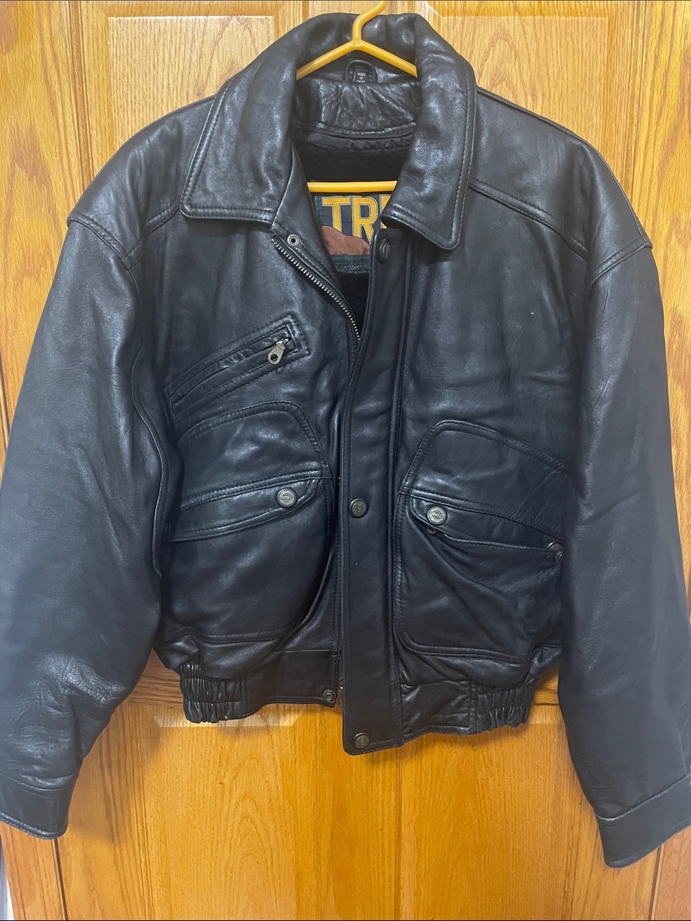 Vintage Black Leather Bomber Jacket
